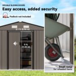 Outdoor Shed Garden Storage Shed Tool Storage Building with 4 Vents and 2 Sliding Doors, 9 x 6 FT, Brown - Image 5