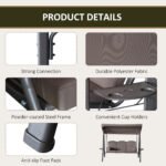 3-Seat Patio Swing Chair, Outdoor Porch Swing Glider with Adjustable Canopy, Removable Cushion, Pillows and Side Trays, for Garden, Poolside, Backyard, Brown - Image 5