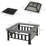 34" Outdoor Fire Pit Square Steel Wood Burning Firepit Bowl with Spark Screen, Waterproof Cover, Log Grate, Poker for Backyard, Camping, BBQ, Bonfire - Image 3