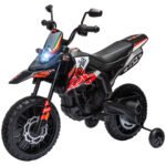 12V Aprilia Licenced Kids Motorcycle with Training Wheels, Spring Suspension, LED Light, USB, Music