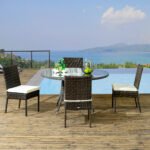 4 PE Rattan Outdoor Dining Chairs with Cushions, Patio Wicker Dining Chairs with Backrest, Brown - Image 2