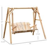 2-Seat Wooden Swing Bench, Ergonomic Design, 'A' Frame Construction, Stable and Non-Slip, Solid Wood Frame Log Garden Swing, for Outdoor and Indoor, Natural Wood - Image 3