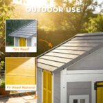 Wooden Playhouse for Kids Outdoor with Doors, Windows, Planter Pots and Boxes for Toddlers 3-8 Years, Gray - Image 6