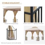 10' x 10' Patio Gazebo Canopy Outdoor Pavilion with Mesh Netting SideWalls, 2-Tier Polyester Roof, & Steel Frame, Beige - Image 5
