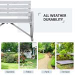 41" Wooden Wagon Wheel Bench, Rustic Outdoor Patio Bench Weather Resistance Furniture, 2-Person Slatted Seat with Backrest, Light Gray - Image 6