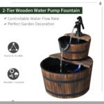 Wood Freestanding Fountain with 2 Tier Waterfall Barrel, Electric Pump for Garden Decor, Lawn, Backyard - Image 4