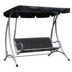 3-Seat Outdoor Porch Swing Chair, Patio Swing Glider with Adjustable Canopy, Breathable Seat, and Steel Frame for Garden, Poolside, Backyard, Black