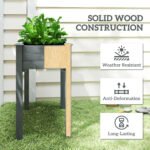34" Raised Garden Bed, Elevated Wooden Planter Box with Holes for Vegetables, Herb, Flowers for Backyard, Dark Gray - Image 5