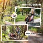 2-in-1 Walk/Ride Child Baby Bike Trailer for Kids 2 Seater, High-Visibility Bike Stroller for Toddler Wagon, Weather-Strong Double Bicycle Trailer Accessory, Red - Image 4
