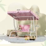 Kids Porch Swing, 2-Seater Patio Swing Bench with Safety Belts, Adjustable Canopy for Backyard, Garden, Pink - Image 3