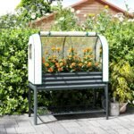 Galvanised Raised Garden Bed with Greenhouse Cover, Metal Elevated Garden Bed with Bed Liner, Bottom Shelf, Dark Gray - Image 2