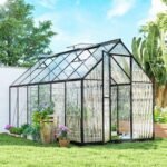 Polycarbonate Greenhouse with Swing Door and Two Adjustable Roof Vents, Aluminum Walk-in Greenhouse, 11x6 ft, Black - Image 2