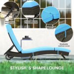 Patio Wicker Chaise Lounge Chair, Outdoor PE Rattan Sun lounger with Adjustable Backrest and 2 Wheels, Sky Blue - Image 6