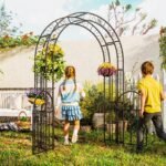 7.4ft Steel Garden Arch with Gate, Garden Arbor Trellis for Climbing Plants, Roses, Vines, Wedding Arch Stand for Outdoor, Garden, Lawn, Backyard, Black - Image 8