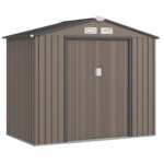 7x4 Storage Shed, Outdoor Garden Tool Shed with Foundation Kit, Vents & Sliding Doors for Backyard Patio, Brown
