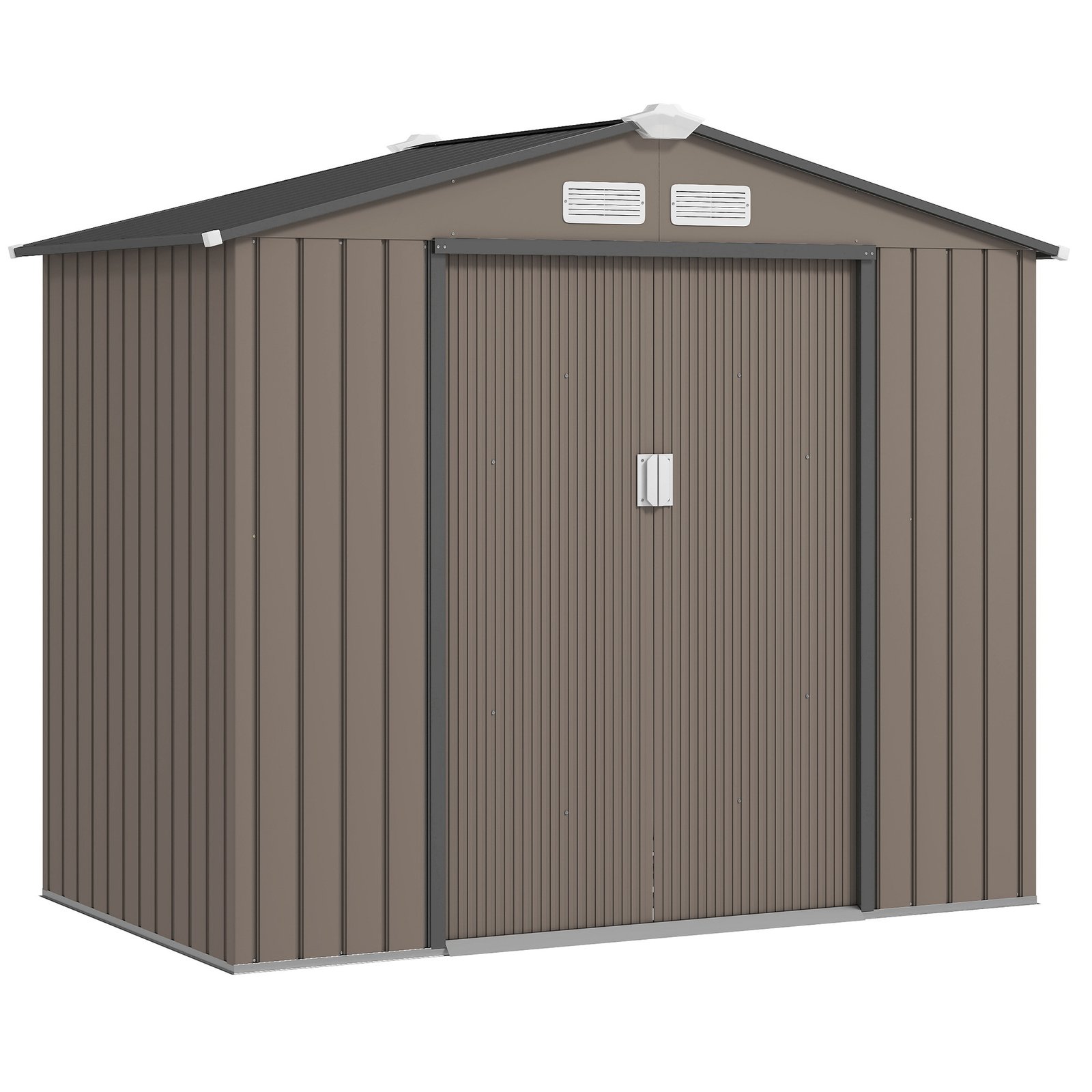 gGk98a1983a6126e9.jpg 7x4 Storage Shed, Outdoor Garden Tool Shed with Foundation Kit, Vents & Sliding Doors for Backyard Patio, Brown - Image 1