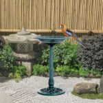 28'' Bird Bath Outdoor Resin Decor with Fleur De Lis Pattern, Time-Worn Finish - Image 2