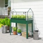 Elevated Garden Box with Greenhouse Cover, Raised Garden Bed with Legs and Drainage Hole for Vegetables, Green - Image 2