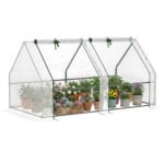 Portable Mini Greenhouse, Outdoor Garden with Large Zipper Doors and Water/UV PE Cover, 5.9' x 3' x 3', White