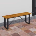 Outdoor Bench, 2-Person Backless Garden Bench, Acacia Wood Patio Bench Loveseat with Slatted Seat for Porch, Park, Teak - Image 3