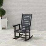 2 Pieces Outdoor Rocking Chairs, HDPE Patio Rockers with 28" High Back, Wide Armrests for Porch Backyard, Black - Image 3