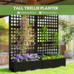 Galvanized Raised Garden Bed Planter Box with Trellis for Climbing Plants, Vegetable, Vines, 35" x 16" x 70", Black - Image 5