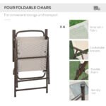 6 Piece Patio Dining Set for 4 with Umbrella, Outdoor Table and Chairs with 4 Folding Dining Chairs & Round Glass Table for Garden, Backyard and Poolside, Beige - Image 8