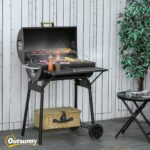 30" Portable Charcoal Barbecue Grill with Wheels Outdoor Barbecue with Adjustable Charcoal Rack, Storage Shelf, for Garden Camping Picnic - Image 2