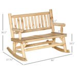 2-Person Wood Rocking Chair with Log Design, Heavy Duty Loveseat with Wide Curved Seats for Patio, Backyard, Garden, Natural - Image 3