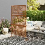 Decorative Privacy Fence Screen, Metal Outdoor Privacy Screen Climbing Plant Trellis with Stand, Rhombus Brown - Image 7