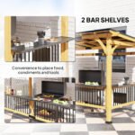 13' x 6' Wooden BBQ Grill Gazebo, Outdoor Hardtop Grill Gazebo with Metal Roof, 2 Bar Shelves and 6 Hooks, Natural - Image 5