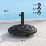 Round Patio Umbrella Base with Wheels, 44 lbs Resin Umbrella Stand Base, Heavy Duty Patio Umbrella Holder for 1.3"/1.5"/1.9" Umbrella Poles for Outdoor, Lawn, Poolside - Image 3