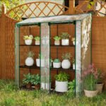 Lean-to Greenhouse, Portable Greenhouse with 3 Tier Shelves, 2 Roll-Up Zippered Doors, 56.3" x 18.1" x 59.4", Clear - Image 8