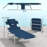 2 Tanning Chairs with Face Hole, 5-Level Adjustable Outdoor Chaise Lounge Chair with Pillow for Beach, Pool, Dark Blue - Image 3