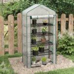 5 Tier Mini Greenhouse, Small Portable Greenhouse with PE Cover, Roll-Up Zippered Door, 76" x 35.4" x 19.3", White - Image 2