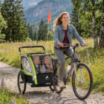 3-in-1 Bike Trailer for Kids, Running Stroller with 2 Seats, Jogging Cart with 5-Point Harness, Storage Units, Green - Image 2