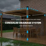10' x 10' Louvered Pergola with Solar LED lights, Metal Roof, Outdoor Pergola Patio Gazebo with Drainage Gutters, Brown - Image 7