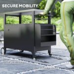 Outdoor Grill Cart Table with Stainless Steel Top, Movable Pizza Oven Table with Foldable Side Table, Wheels - Image 8