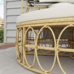 Patio Furniture Set, Round Outdoor Daybed with Retractable Canopy, Hollow Wicker PE Rattan Sectional Sofa with Washable Couch Cushions for Pool, Lawn, Cream White, 70" x 33.5" x 26.25" - Image 8