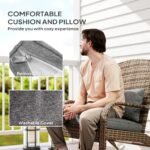 Adirondack Chair, Outdoor Wicker Rocking Chair with High Back, Seat Cushion, and Pillow for Porch, Balcony, Gray - Image 6