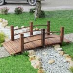 Fir Wood Garden Bridge Arc Walkway with Side Railings for Backyards, Gardens, and Streams, Stained Wood, 60" x 26.5" x 19" - Image 7