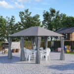 10' x 13' Outdoor Patio Gazebo, Canopy Shelter with 6 Removable Sidewalls & Steel Frame for Garden, Lawn, Backyard & Deck, Gray - Image 2