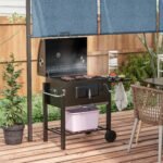 Charcoal BBQ Grill and Smoker Combo Outdoor Portable Trolley Camping Picnic Backyard with Side Shelf, Black - Image 2