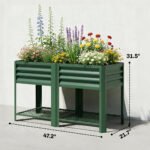 Raised Garden Bed Galvanized Steel, Elevated Planter Box with Storage Shelf, Bed Liner, 31.5" High, Green - Image 3