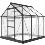 Polycarbonate Greenhouse, Heavy Duty Outdoor Aluminum Walk-in Green House Kit Vent Door, 6.2'x6.2'x6.6' Gray