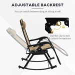 2 Outdoor Rocking Chairs Foldable Reclining Zero Gravity Lounge Rockers w/ Pillow Cup & Phone Holder, Beige - Image 7