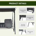 2-Seat Outdoor Porch Swing, with Pivot Storage Table, Cup Holder, & Adjustable Overhead Canopy, Stand's Skid-Resistant Feet Pad, Breathable Mesh Seat, Steel Frame, for Patio, Gray - Image 6