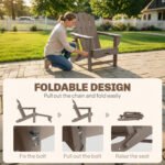 Folding Adirondack Chair Set of 2, HDPE Fire Pit Chair with Retractable Ottoman and Cup Holder, Brown - Image 6