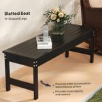 47" Outdoor Bench Seat, HDPE All-Weather Garden Bench, Backless Slatted Patio Bench for Yard, Porch, Park, Black - Image 6