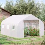11.5' x 10' x 6.5' Outdoor Walk-in Greenhouse, Tunnel Green House with Roll-up Windows, Zippered Door, PE Cover, Heavy Duty Steel Frame, White - Image 2
